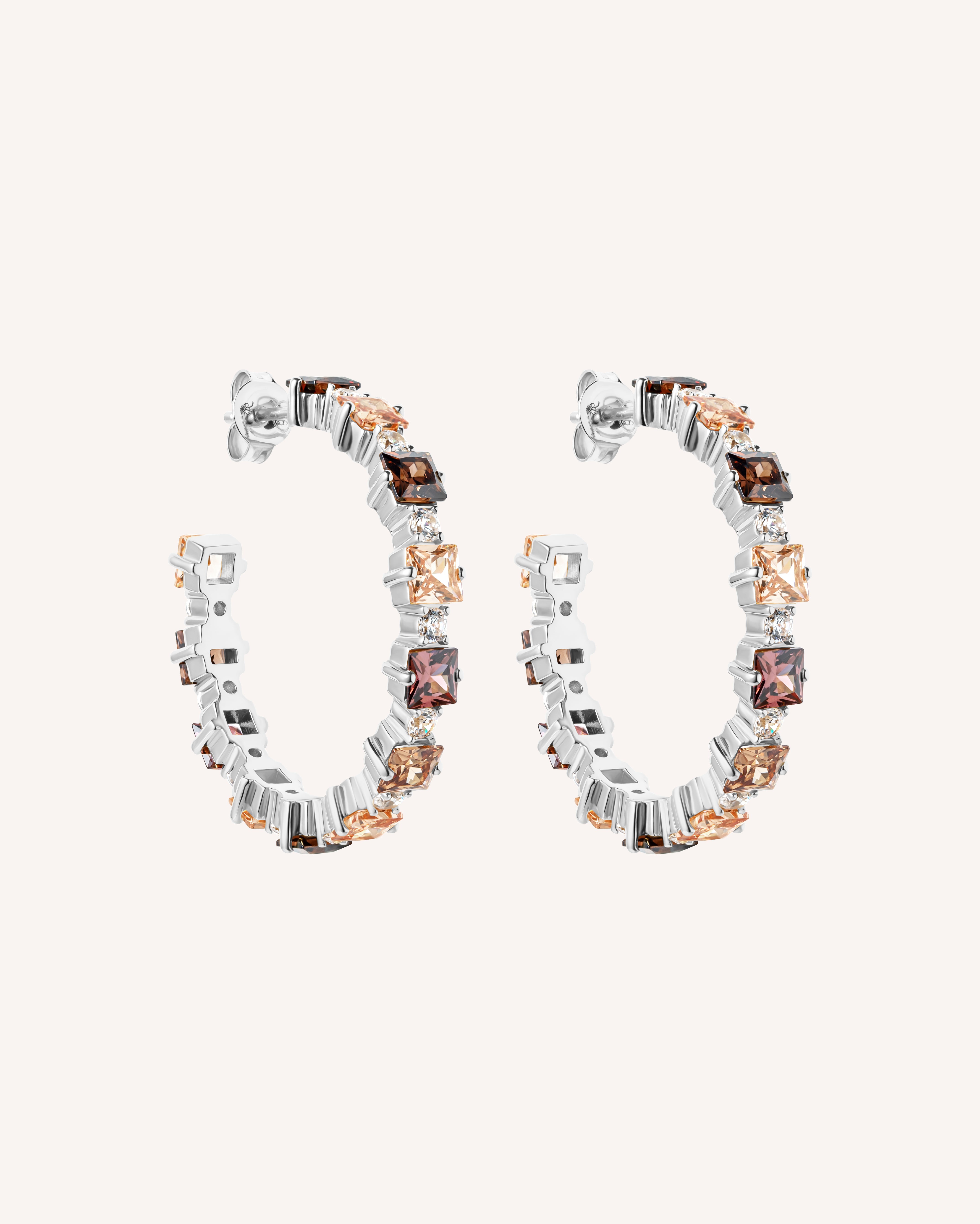 The Ophelia Hoops - Sterling Silver earrings by Sol & Raya - De Ophelia oorbellen in sterling silver met nude tinten zirkonia stenen